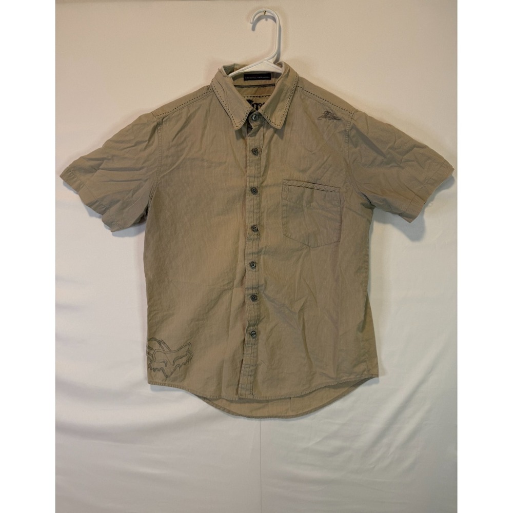 Fox Deluxe Custom Built Shirt Men's S Brown Stripe Embroidered Logo 2000s‎ Rare